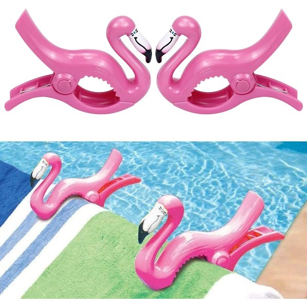 2 Pack Flamingo håndklædeclips Stærk strandstol håndklædeclipsholder
