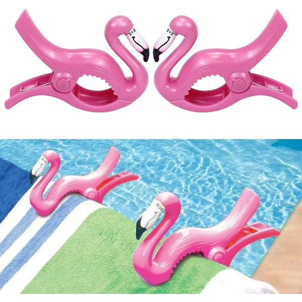 2 stk. Flamingo håndklædeklemmer Stærk strandstol håndklædeklemmeholder