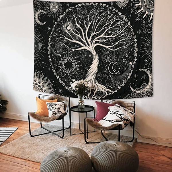 Livets tre Tapestry Måne og Sol (150x130cm) Svart psykedelisk