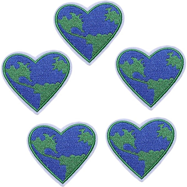 Hjerte-patches (pakke med 5, blå), broderede stryge-/sy-på-patches