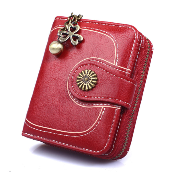 En vinröd liten plånbok för kvinnor, 11cm × 3,5cm × 9cm äkta le