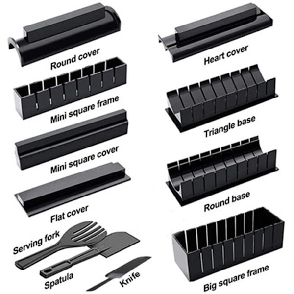 Sushi Maker Kit 11 deler Plast Sushi Making Tool med 8 former