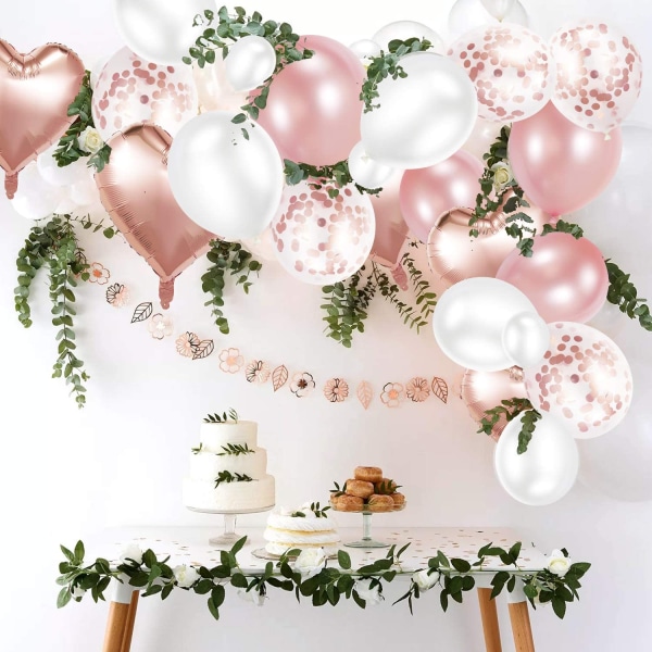 Rosa guld set, 48 st ballonger set med konfettiballonger