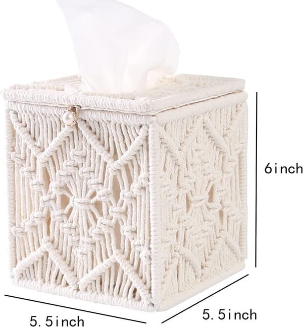 Firkant Makrame Tissue Box Cover til Badeværelse Servietholder med