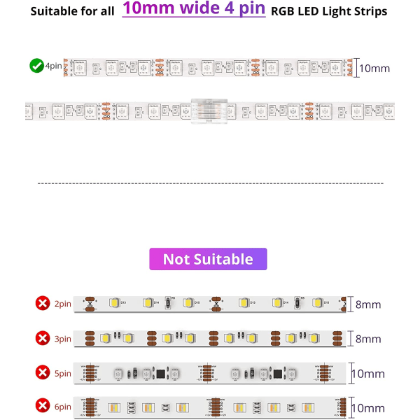 4-nastainen LED-valonauhaliitin 10 kpl 10 mm juotosvapaa aukoton