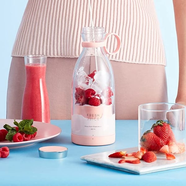 (Hvid) Mini bærbar frisk juice blender vandflaske, trådløs USB genopladelig smoothie og mælkeshake blender, bærbar blender til sport, arbejde, fitness, bærbar frisk juice