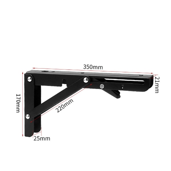 2 stk. foldebeslag, 350 mm foldebeslag, sort jern 50 kg bæreevne, til hjem, køkken, kontor, bord, væg