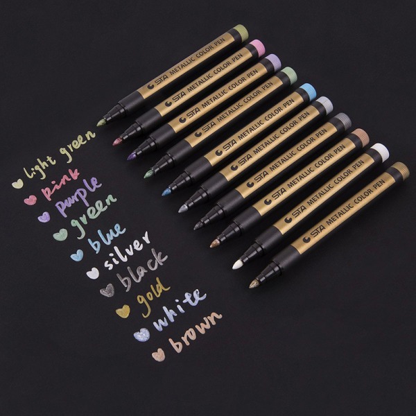 Metallmärkpenna, en set med 10 färgpennor, suit