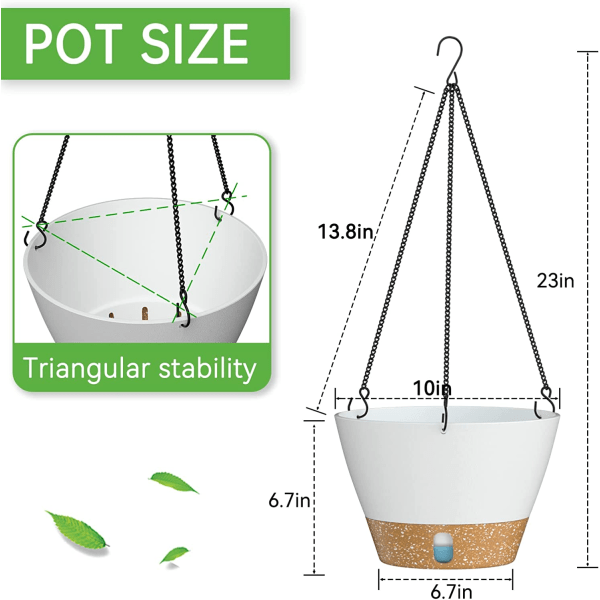 2-pack 10-tums självbevattnande hängande blomkruka 25 cm trädgårdsdekoration