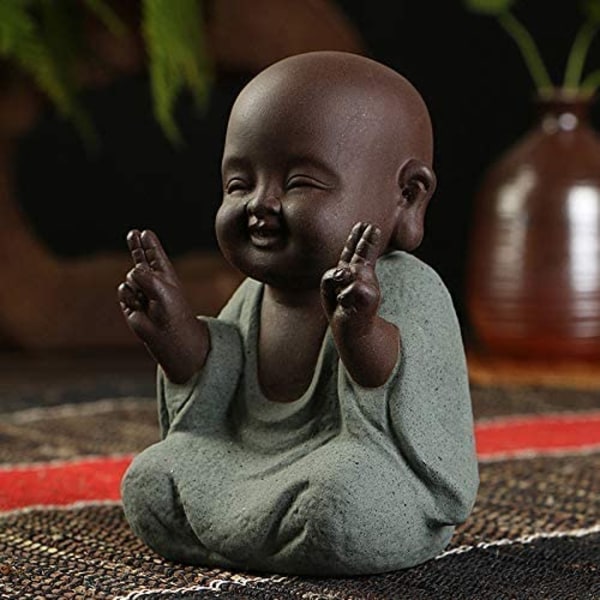 Keramisk Lille Sød Buddha Statue Munk Figur Creative Baby