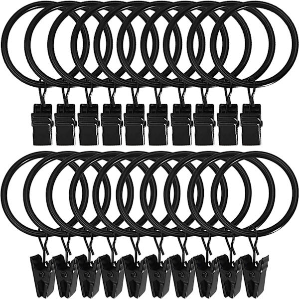 30 stk. Ringe Gardinerclips (Sort)
