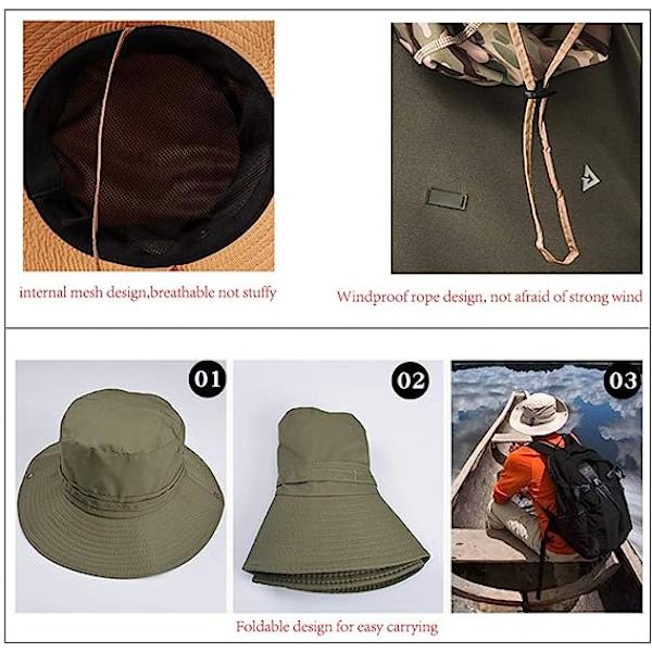 Hatt för män, solhatt, hopfällbar, sommar, anti-UV, utomhus, hink, Bonnie, resehatt