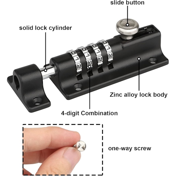 Yhdistelmälukittava pultti, [Säänkestävä & Murtovarma] 120 mm Combi-Bolt 4-numeroinen ainutlaatuinen yhdistelmälukittava pultti, paksu