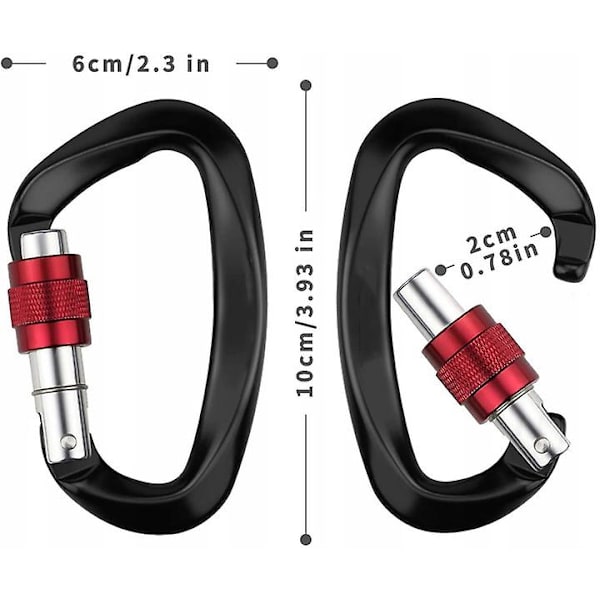 2 stk. fallsikringskarabiner D-formet karabiner 12kn svart