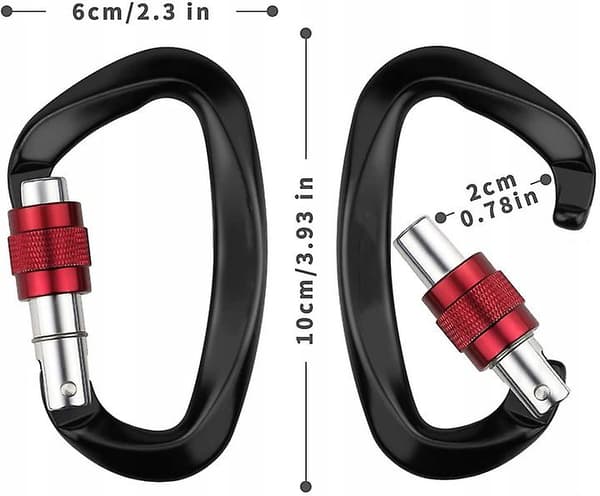 Fall Arrest Karabiner D-formad karbinhake 12kn Svart 2PCS
