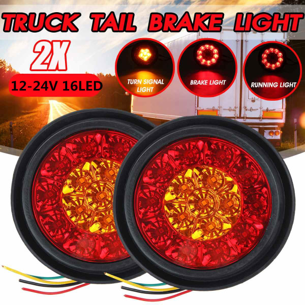 2pcs 16LED dual color tail light rubber ring truck round tail lig