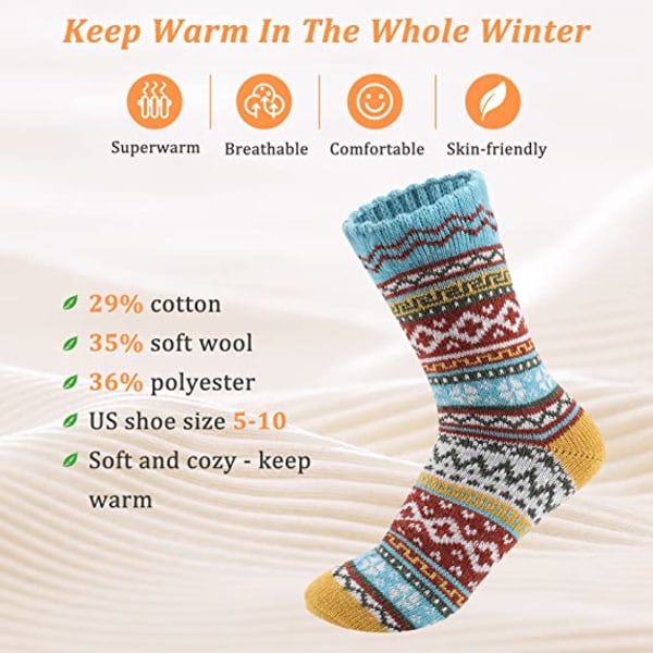 Varme sokker, 5 par ullsokker for kvinner til vintermyke og tynne