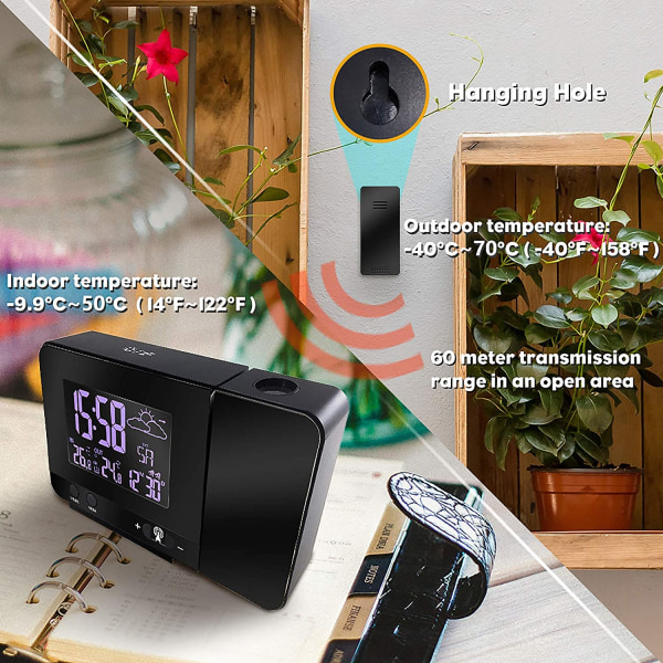 Projektionsväckarklocka Digital Klockprojektor med Inomhus/Utomhus