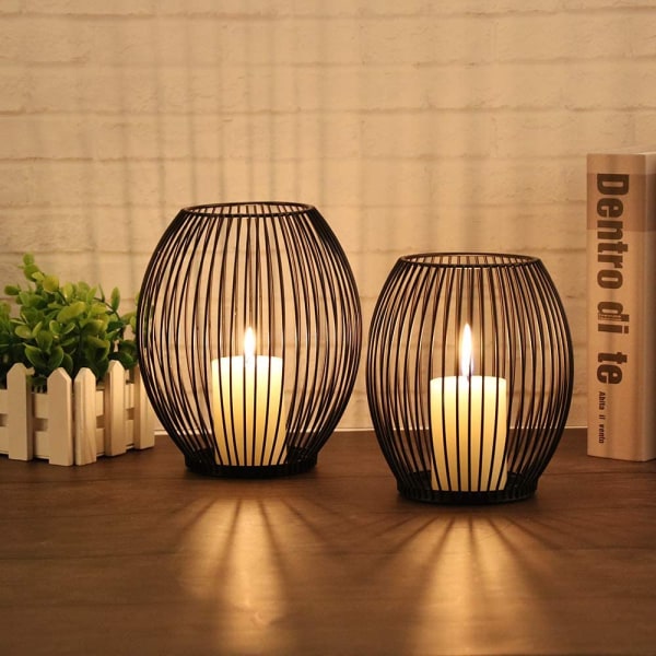 Birdcage Candle Holder Set of 2, 15×17cm/17×19cm Black Lantern M