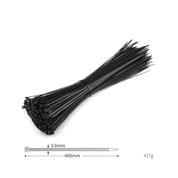 250 Pakk - Heavy Duty Sorte Kabelbindere Glidelåsbånd Nylon Plast (400mm x 3.6mm)