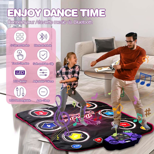 Barne dansematte med lysende leke, 6 knapper, trådløs, Bluetooth,