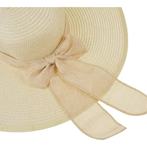 Beige - Damhatt Linje Bred Brätte Halmhatt Solskydd Andas