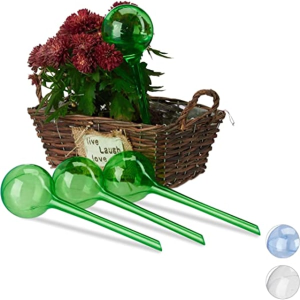 Sett med 4 grønne doble ukentlige vanningsballer i plast, PVC, 8 cm