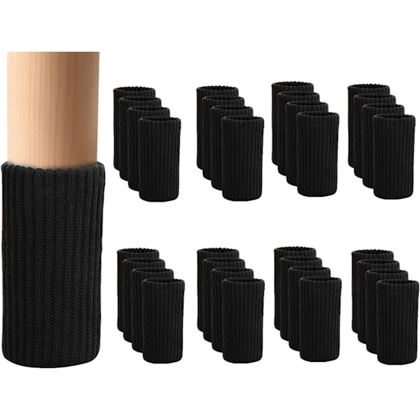 32 st möbelbenssockar - Svarta stickade möbelsockar, dubbla