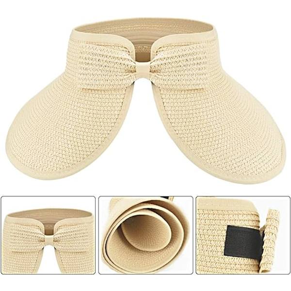Beige - 1 st halmhatt för kvinnor strand solhatt utomhus solhatt