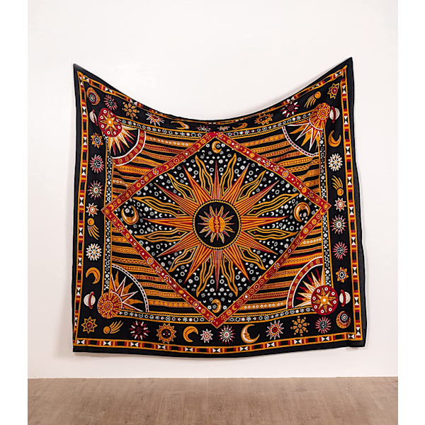 Aurinko Kuu Hippie Mandala Palava Aurinko Psykedeelinen Seinävaate Oranssi