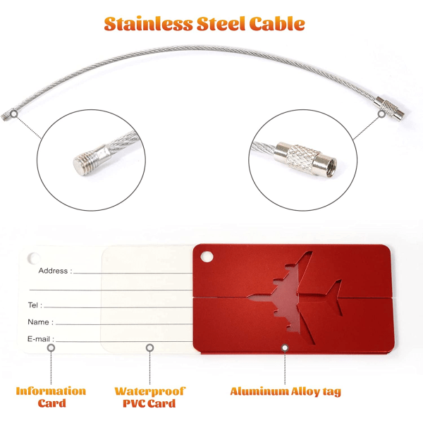 4 stk Koffertmerke, Bagasjemerker, Rustfritt stålkabel Anti-Los