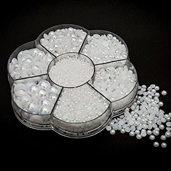 Ca 5600 stykker av blandet størrelse DIY halv perle perle flat ba