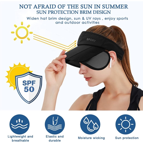 Visir for kvinner, pustende anti-UV-visirhetter med uttrekkbar B