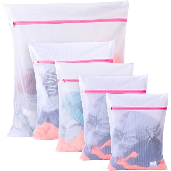 Tvättpåsar för tvätt - 5-pack (1XL+2L+2M) Återanvändning, kraftig tvättmaskinpåse för blus, strumpor, underkläder, behå, underkläder