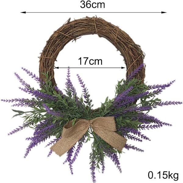 Lilla kunstig lavendelblomsterkrans med sløyfe, håndlaget rotting lavendel liten krans for front