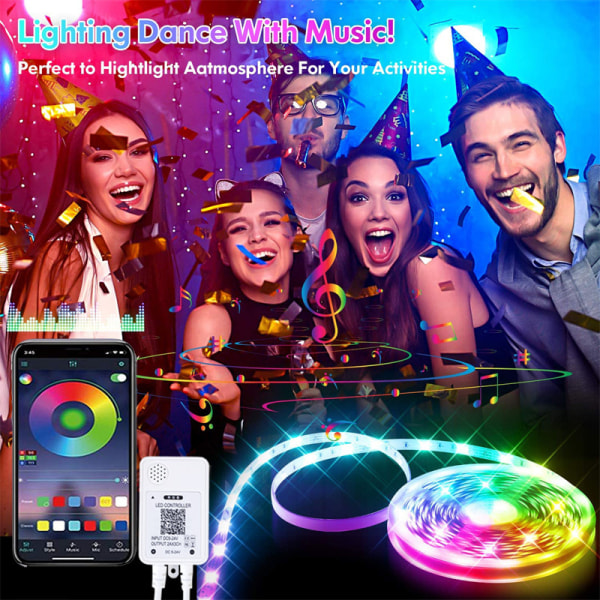 10M(5Mx2) Bluetooth LED-stripe RGB LED-stripe Soverom Flerfarget