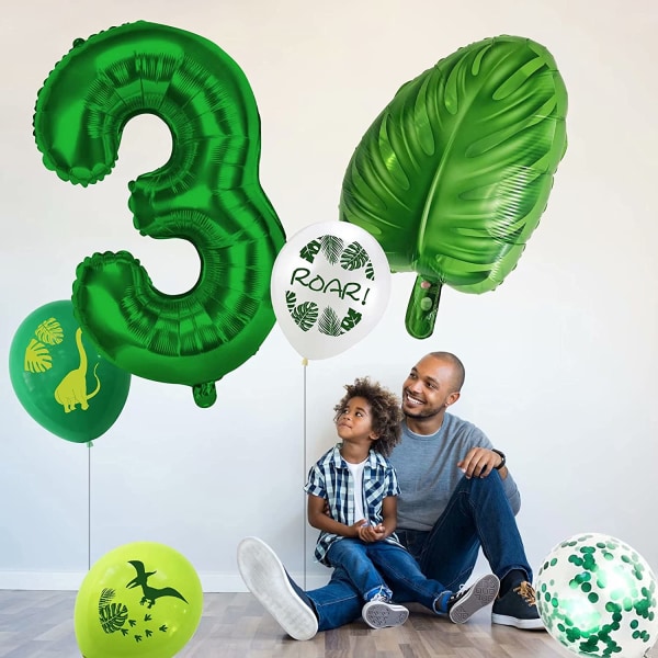 Dino 3-åriga födelsedagsballonger, barnfödelsedagsdekoration 3:a
