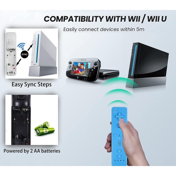Sett med 2 kontroller og Nunchuck kontroller for Wii/Wii U Cons
