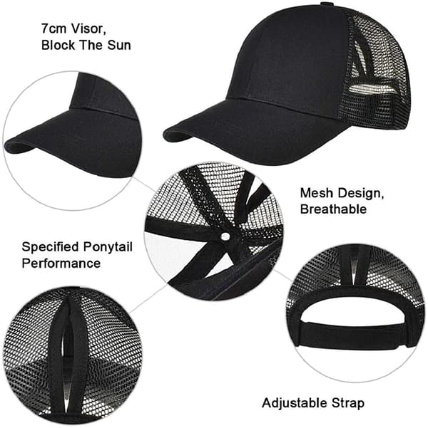 Baseball Cap Messy Ponytail Halv Mesh Justerbar Cap Hat Unisex