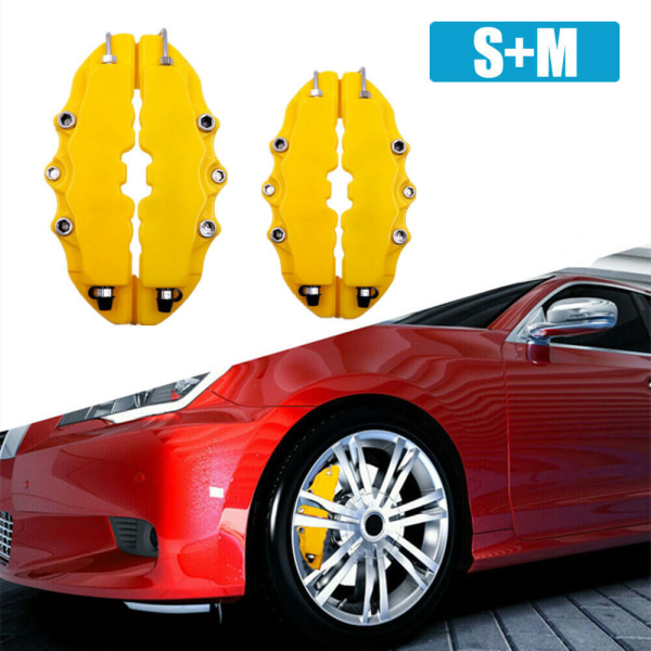 4x gul 3D-stil bil skivbromsok cover delar fram bak