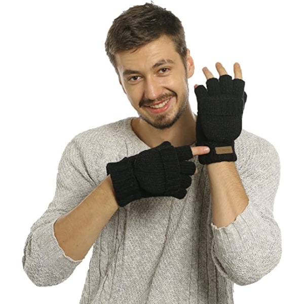 Vinterstickade konvertibla fingerlösa handskar Ullvantar Varma M