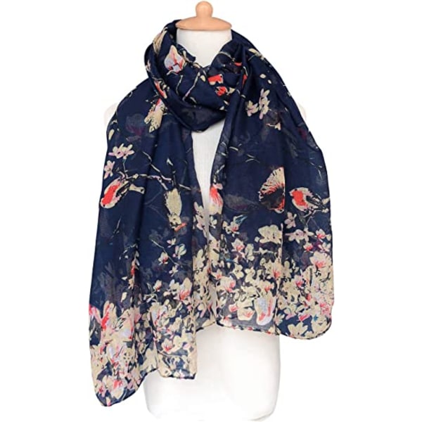 Scarfs for Women Lightweight Floral Birds Print Cotton Scarves a