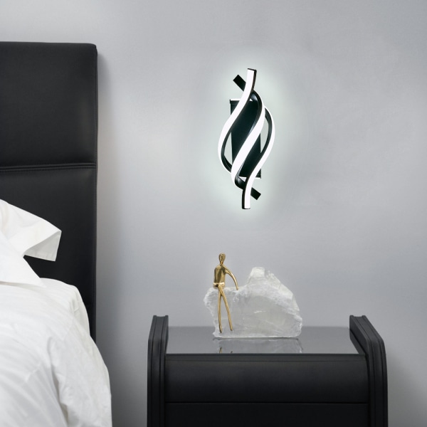 Svart vägglampa för inomhus, modern 12W LED-vägglampa böjd Desi