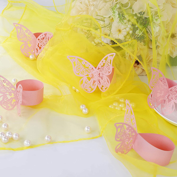 Pink 50 stk. Servietringe Butterfly Ring Servietpapir til Bryllup