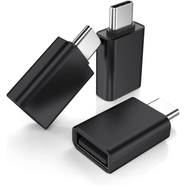 Sort - 3 stk. USB C han til USB 3.0 hun adapter 3 pakke, Thunderbolt 3 Type C OTG nøglekonverter til MacBook Pro 2022, iPad Mini 6 Air 4 5. generation, Surface Go, Microsoft Galaxy S23 23 S21 S22 Plus Ultra