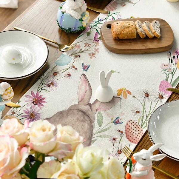 Påskbordslöpare - Kaninblomstermönster - Tvättbar - Modern - Vår - Kök - Inomhus- och utomhusdekoration - 33x