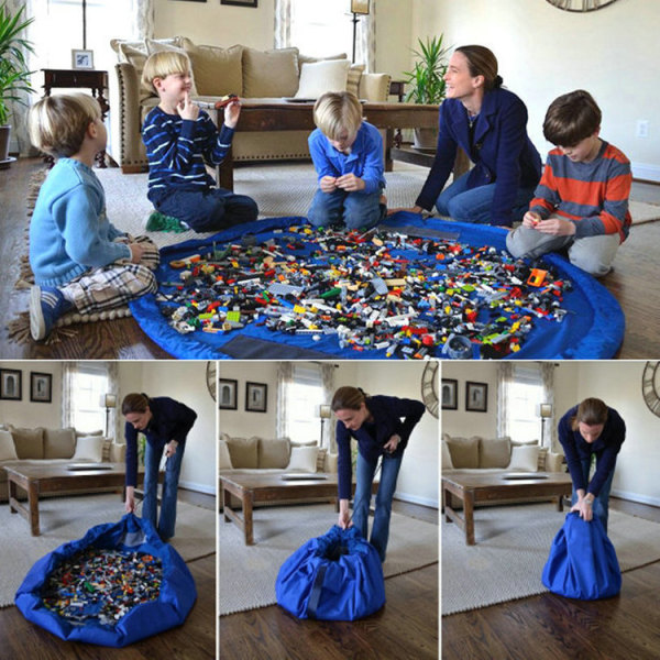 100 cm (blå) Børnelegemåtte Baby sammenfoldelig legetøjsopbevaringstaske til børn