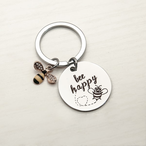 Nøkkelring "Bee Happy" nøkkelring for kvinner (sølv Rhineston