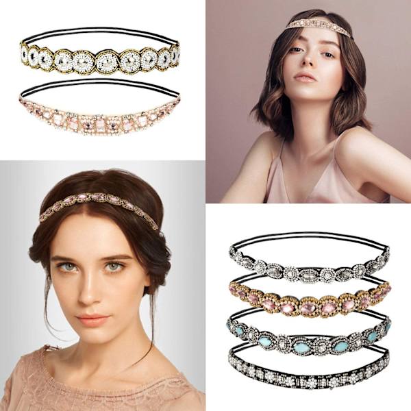 6 stk Rhinestone Elastiske Hodebånd Bohemia Elastiske Hodebånd w