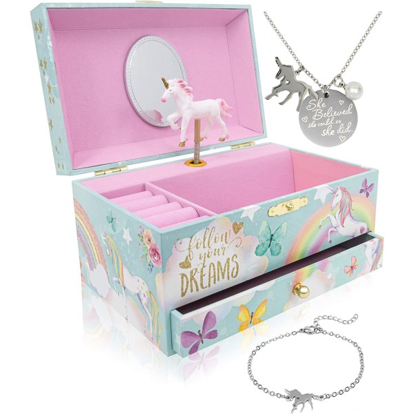 Unicorn smykkeskrin til piger og drenge - Musical Girls Jewelry Org